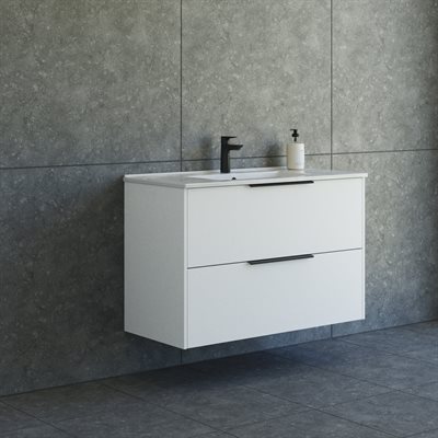 Dansani Mido+ Classic møbelsæt 101cm m/Amber vask og 2 skuffer, Hvid mat + GRATIS INDRETNINGSBAKKE