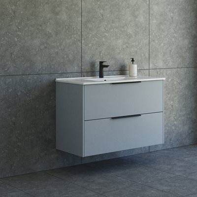 Dansani Mido+ Classic møbelsæt 101cm m/Amber vask og 2 skuffer, Lyseblå mat + GRATIS INDRETNINGSBAKKE