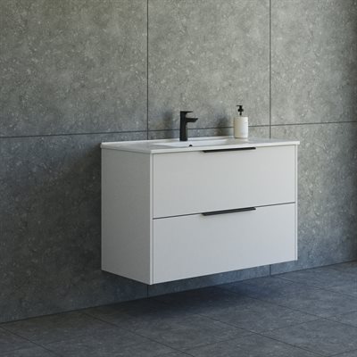 Dansani Mido+ Classic møbelsæt 101cm m/Amber vask og 2 skuffer, Sand mat + GRATIS INDRETNINGSBAKKE