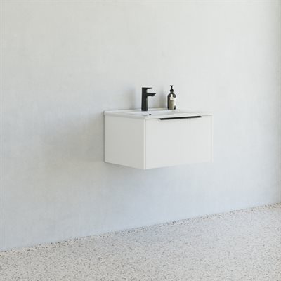 Dansani Mido+ Classic møbelpakke 61cm m/Amber vask og 1 skuffe, Stribet mat hvid + GRATIS INDRETNINGSBAKKE