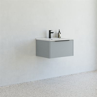 Dansani Mido+ Classic møbelpakke 61cm m/Amber vask og 1 skuffe, Stribet mat lyseblåt + GRATIS INDRETNINGSBAKKE