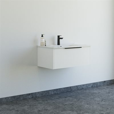 Dansani Mido+ Classic møbelpakke 81cm m/Amber vask og 1 skuffe, Stribet mat hvid + GRATIS INDRETNINGSBAKKE