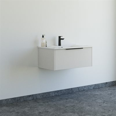 Dansani Mido+ Classic møbelpakke 81cm m/Amber vask og 1 skuffe, Stribet mat sand + GRATIS INDRETNINGSBAKKE