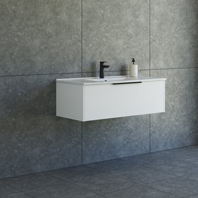 Dansani Mido+ Classic møbelpakke 101cm m/Amber vask og 1 skuffe, Stribet mat hvid + GRATIS INDRETNINGSBAKKE