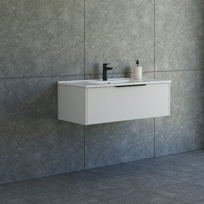 Dansani Mido+ Classic møbelpakke 101cm m/Amber vask og 1 skuffe, Stribet mat sand + GRATIS INDRETNINGSBAKKE