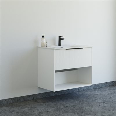 Dansani Mido+ Classic møbelsæt 81cm med skuffe og hylde, Stribet mat hvid + GRATIS INDRETNINGSBAKKE