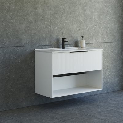 Dansani Mido+ Classic møbelsæt 101cm med skuffe og hylde, Stribet mat hvid + GRATIS INDRETNINGSBAKKE