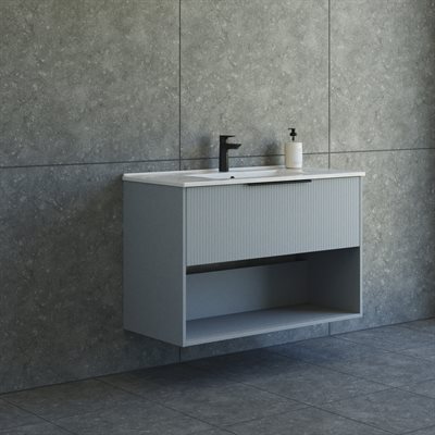 Dansani Mido+ Classic møbelsæt 101cm med skuffe og hylde, Stribet mat lyseblå + GRATIS INDRETNINGSBAKKE