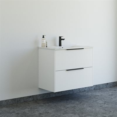 Dansani Mido+ Classic møbelsæt 81cm m/Amber vask og 2 skuffer, Stribet hvid mat + GRATIS INDRETNINGSBAKKE