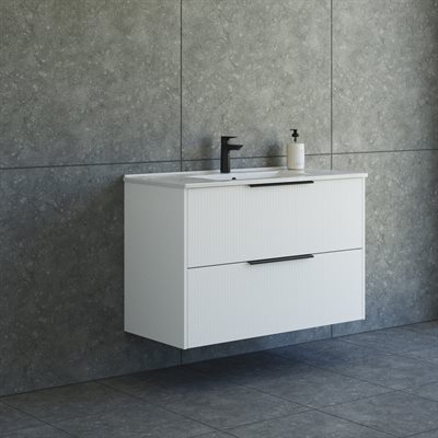 Dansani Mido+ Classic møbelsæt 101cm m/Amber vask og 2 skuffer, Stribet hvid mat + GRATIS INDRETNINGSBAKKE