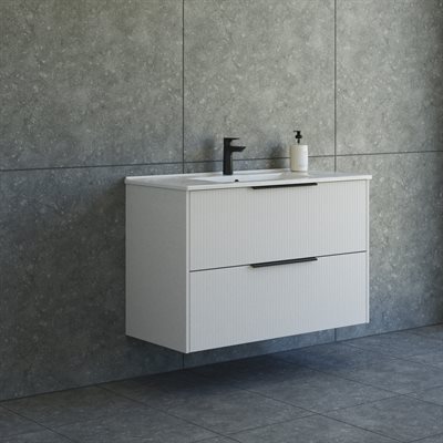 Dansani Mido+ Classic møbelsæt 101cm m/Amber vask og 2 skuffer, Stribet sand mat + GRATIS INDRETNINGSBAKKE