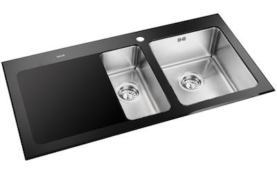 Nordic K køkkenvask med bakke 1000 x 506 mm. Hærdet glas stål