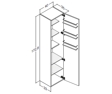 Dansani Mido højskab med 1 låge Højrehængslet, 172,8 x 400 mm - fås i flere farver