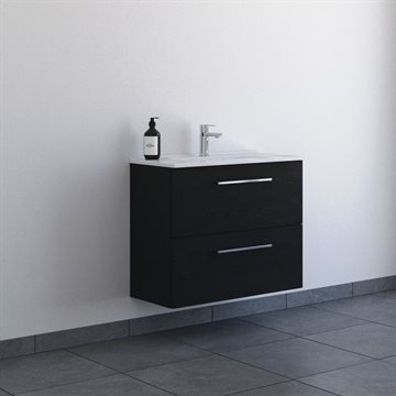 Dansani Mido+ møbelsæt 81cm m/2 skuffer og Amber Mini vask, Sort eg + GRATIS INDRETNINGSBAKKE