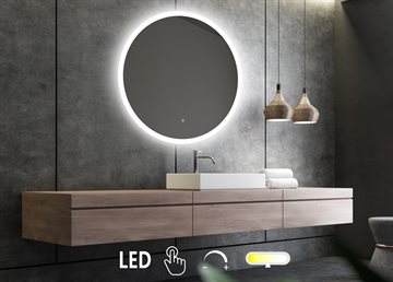 Rundt spejl spejl med LED lys, front og back & lysstyring Ø80