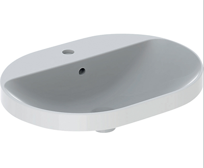 Geberit VariForm håndvask til indbygning ellipseformet, med hylde og hanehul: B=60cm, T=45cm, Hanehul=Midtpå, Overløb=Synlig, Hvid / KeraTect