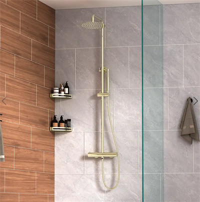 LAVABO Studio Komplet brusersæt m/termostatarmatur i PVD børstet messing