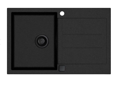 Lavabo Saturn 780 Køkkenvask 78x50cm med sidebakke m/Sort kurveventil, Nedfældning