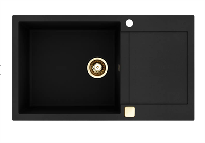 Lavabo Saturn 860 Køkkenvask 86x50cm med afsætningsbakke m/PVD messing strainer, Nedfældning