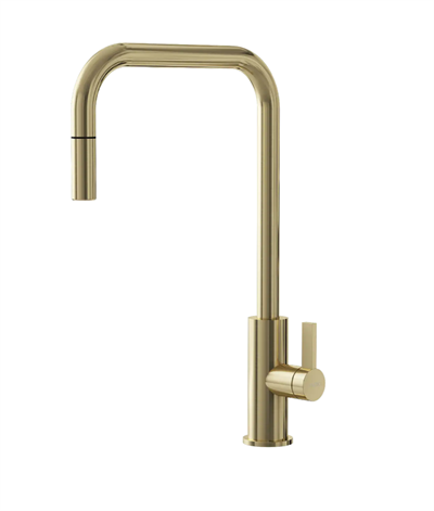 Lavabo Alkymist 588 RS køkkenarmatur med U-tud og udtræk i PVD børstet messing