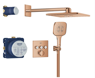 Grohtherm SmartControl, Concealed shower system with Rainshower SmartActive 310 Cube, Poleret Warm Sunset