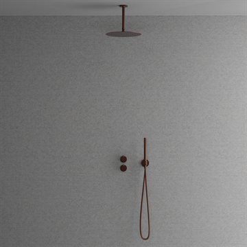 Primy termostat brusearmatur f/indbygning m/lang loftsbruser - Amber (kobber look)