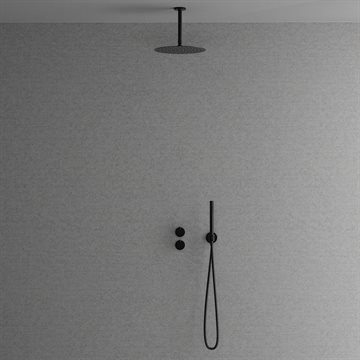 Primy termostat brusearmatur f/indbygning m/lang loftsbruser - Shadow (sort)