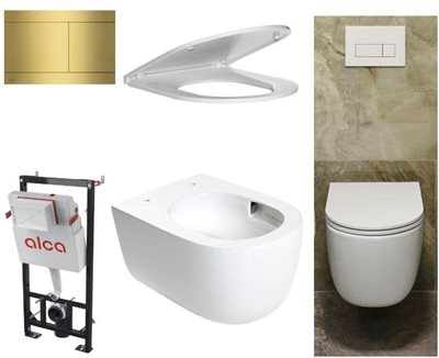 Cassøe Silent rimless komplet toiletpakke med cisterne & børstet messing skylleknap