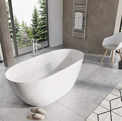 Strømberg Arden fritstående badekar - Materiale Velsten - helstøbt støbemarmor, den er mat hvid 1600x740