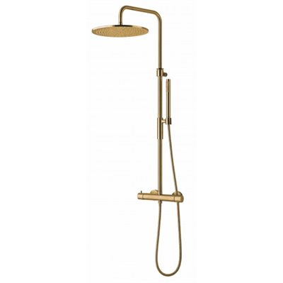 Paffoni Light komplet brusearmatur m/termostat og 300mm hovedbruser i børstet messing