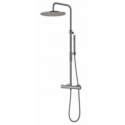 Paffoni Light komplet brusearmatur m/termostat og 300mm hovedbruser i stål look