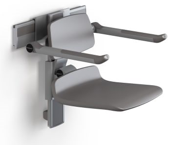Pressalit Plus brusesæde 450, højde/side regulérbart, hvid m/ryg- og armlæn