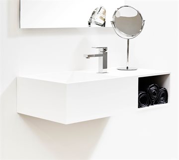 Cassøe Håndvask 80 x 40cm med opbevaringsplads, Solid surface i Mat hvid