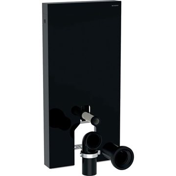 Geberit Monolith cisternemodul til gulvstående toilet 101 cm: sort glas, sort krom aluminium.