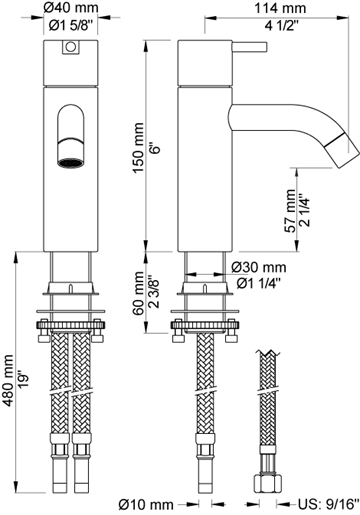 Vola HV1+30-27 håndvaskarmatur forhøjet med 3 cm  - matsort