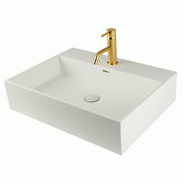 Lavabo håndvask 610 x 450 mm med hanehul i Hvid Solid-surface