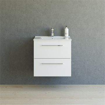 Dansani Mido+ møbelsæt 61cm m/Amber vask og 2 skuffer, Hvid højglans Inkl. GRATIS indretningsbakke