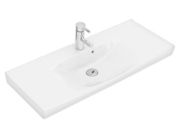 IFÖ Spira Square håndvask med fralægningsplads, kompakt: Hvid / IFÖ Clean, B=92cm, T=41.5cm, Hanehul=Midtpå, Overløb=Synlig, Opbevaringsflade=På begge sider