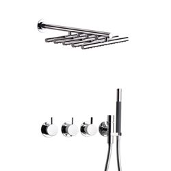 Vola Termostat med væg-& håndbruser  - I Børstet krom 5471R-051-20