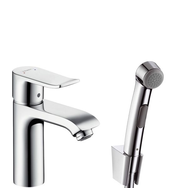 Hansgrohe Metris  håndvaskarmatur, M. bidettebruser & 160 cm bruserslange, Krom