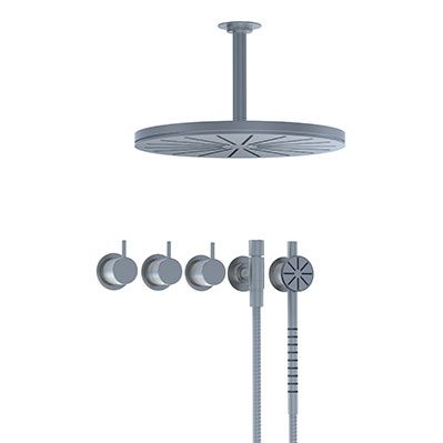 Vola 5471S-061A termostat brusebatteri til indbygning med lofthængt hovedbruser & T60 håndbruser - Vælg farve