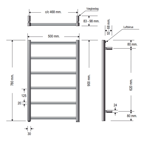 Strømberg Hagen Håndklædetørrer  - Krom - 780x500 - 131 w - C/C 468 HKC0850