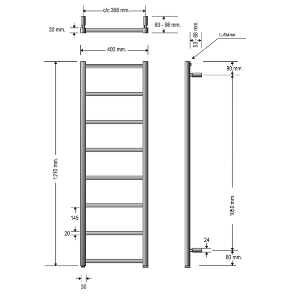 Strømberg Hagen Håndklædetørrer  - Krom - 1210x400 - 174 w - C/C 368 HKC1240
