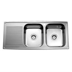 IntraHorizon - Dobbelt køkkenvask med afløbsbakke - Højrevendt 112 cm
