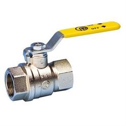 3/8" Gaskuglehane med fuldt gennemløb, muffe/muffe. Gult stålhåndtag.