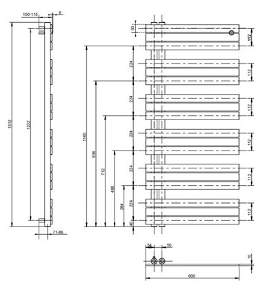 Kriss Stella håndklædetørrer 1312x600mm matsort