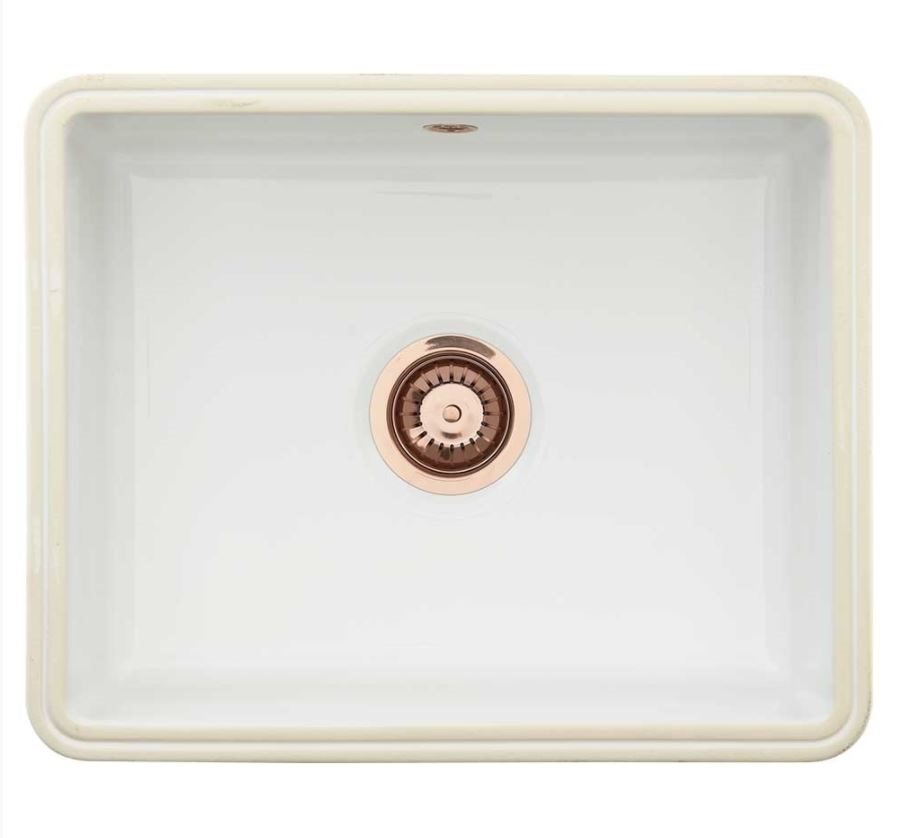 sig selv ubetinget Okklusion Lavabo Mataro hvid porcelæn køkkenvask m/kobber afløb til underlimning 492  x 388 mm