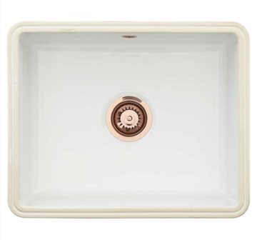 Lavabo Mataro hvid porcelæn køkkenvask m/kobber afløb til underlimning 492 x 388 mm