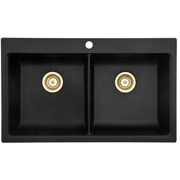 Lavabo Saturn 86 dobbelt Køkkenvask 86x51cm m/messing kurveventil, Nedfældning