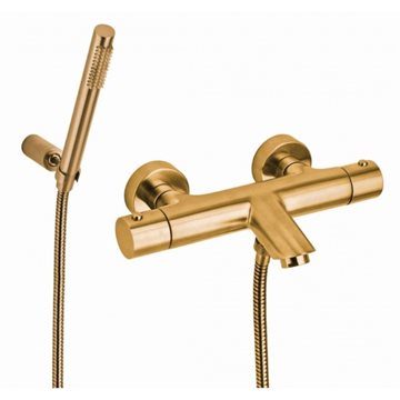 Paffoni Light Kar-/Brusearmatur m/termostat og brusersæt i børstet messing